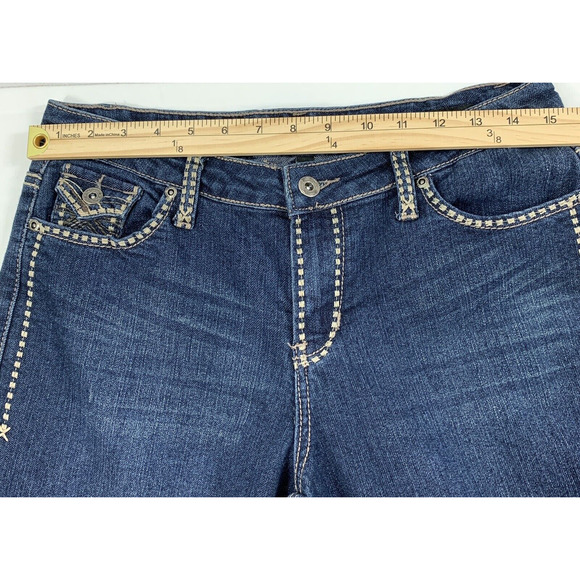 Salt Works Crop Jeans Womens 4 Mid Rise Embroidered Dark Wash Denim Flap Pockets - Picture 7 of 11